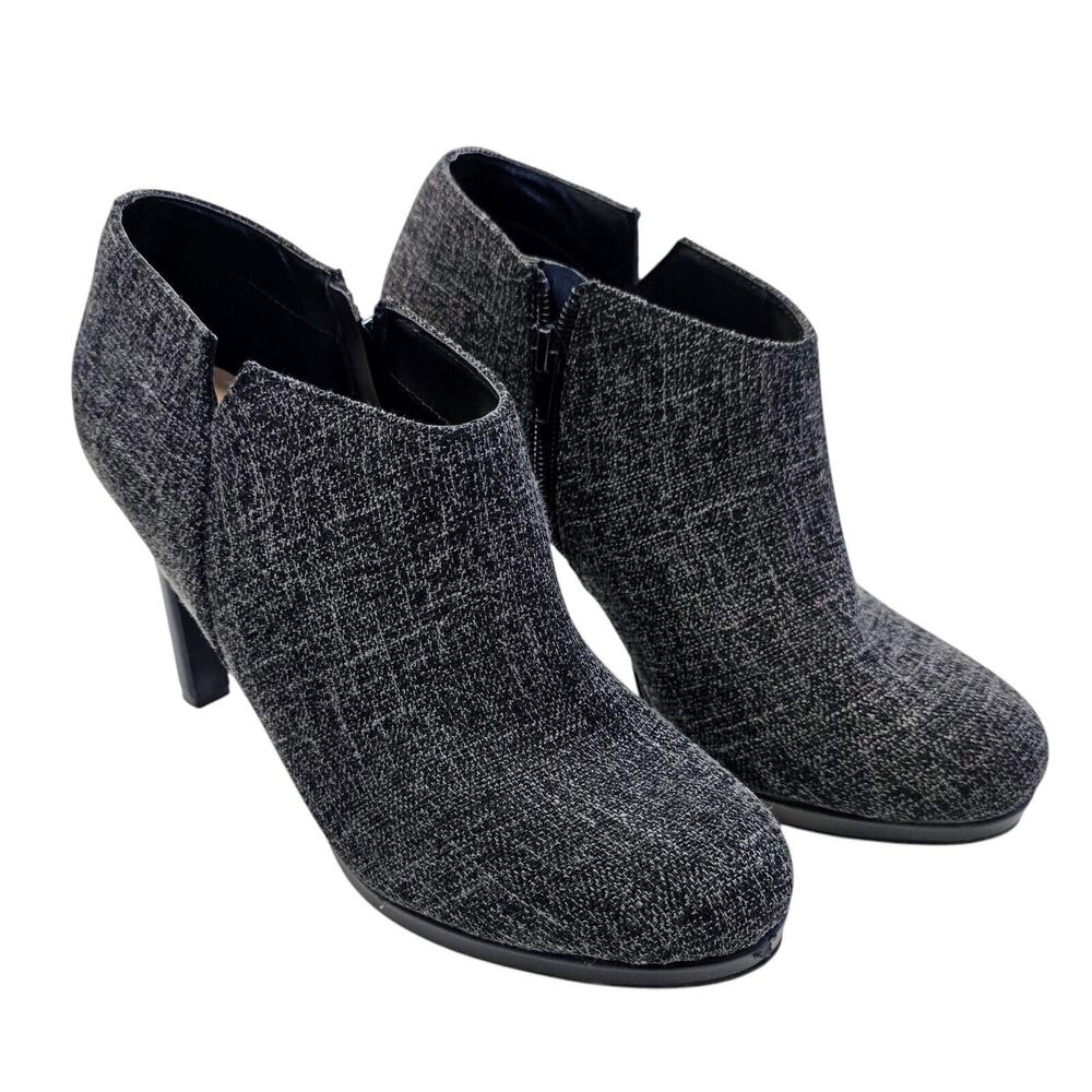 KELLY & KATIE Lisanne Platform Tweed Booties Sz 8.5 Black Side Zip 4 Inch Heel